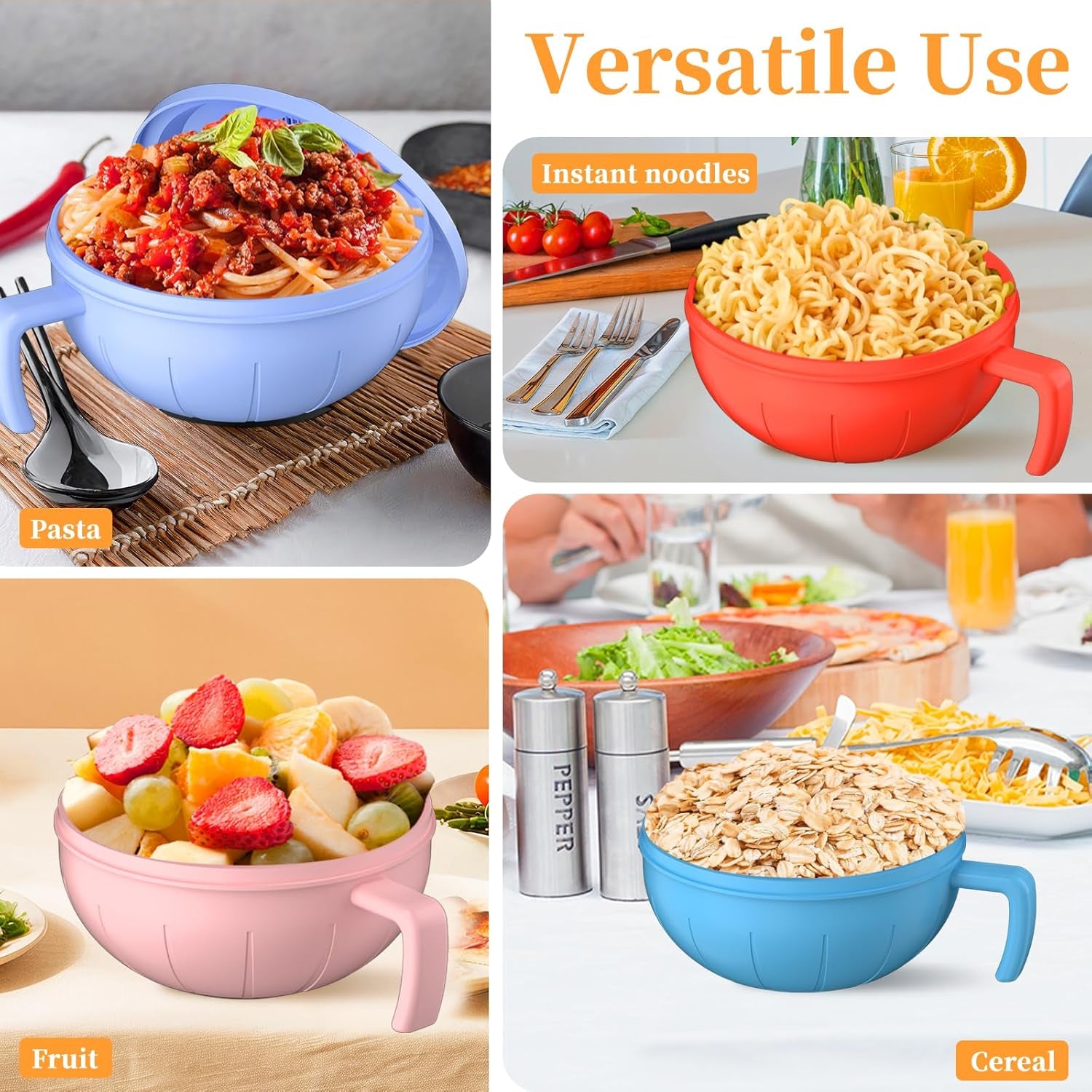 Large Ramen Bowl Set, 40 Oz Microwaveable Noodle Cooker with Leak-Proof Lids, Chopsticks, Spoon & Fork – Portable and Dishwasher Safe, Ideal for Home, Office, Dorm, or Gift Light (Blue)