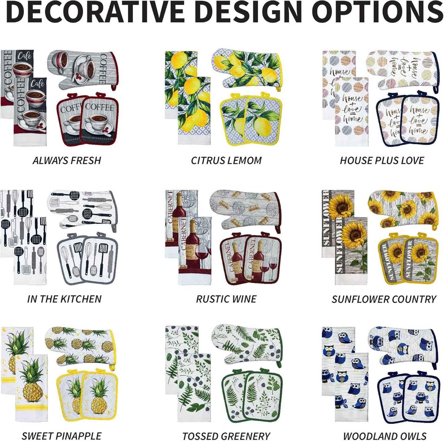 Kitchen Designers Soft and Absorbent Cotton Towels with Pot Holders and Oven Mitt Linen Set, 5 Piece, in the Kitchen