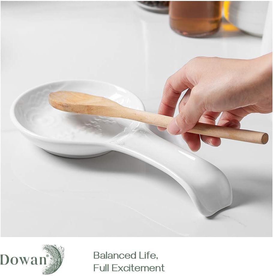 Spoon Rest, White Spoon Holder for Stove Top, Owl Spoon Rest for Kitchen Counter, Farmhouse Kitchen Decor and Accessories, Set of 2