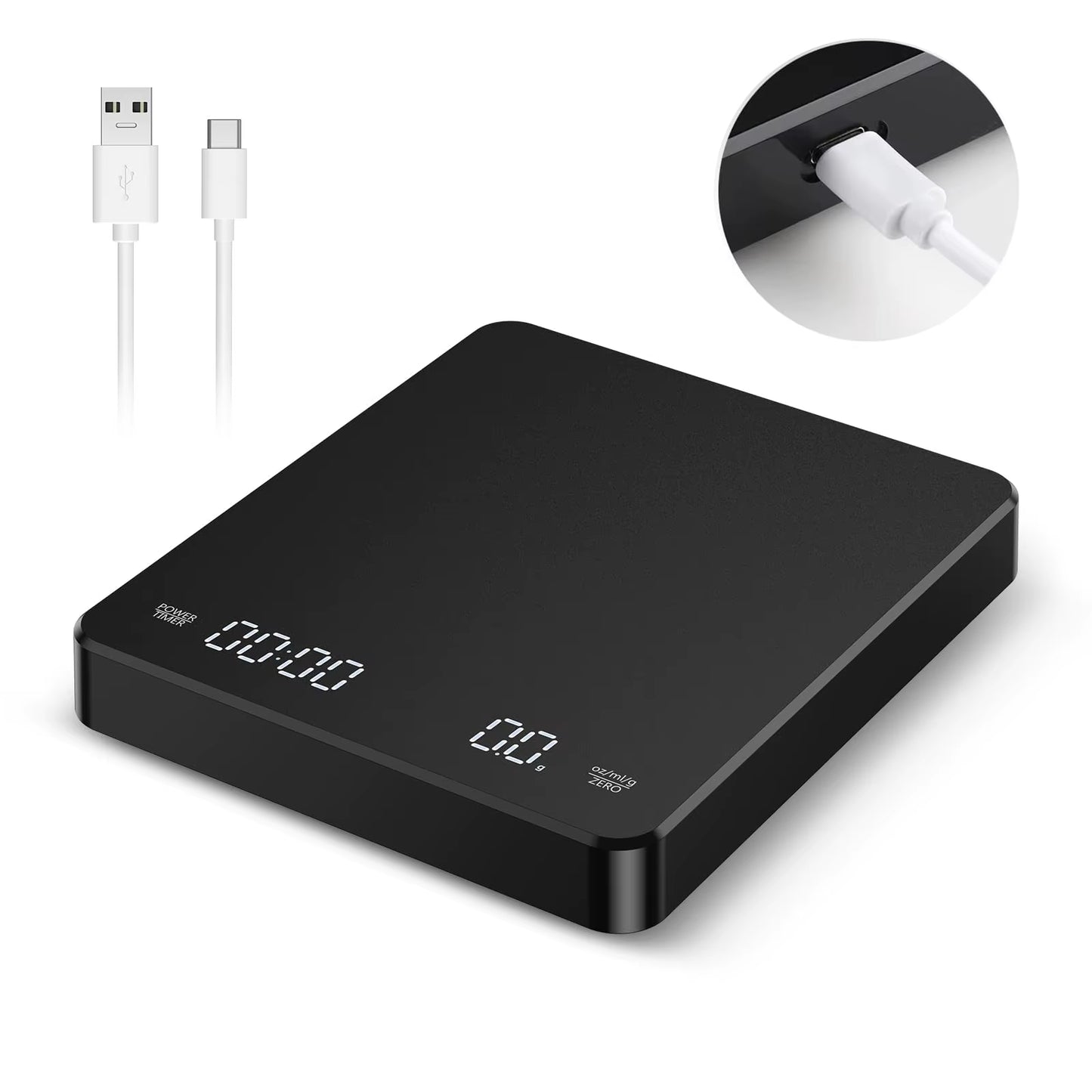 Coffee Scale with Positive and Negative Timer 3Kg/0.1G High Precision Kitchen Digital Food Scale Matte Black Espresso Scale