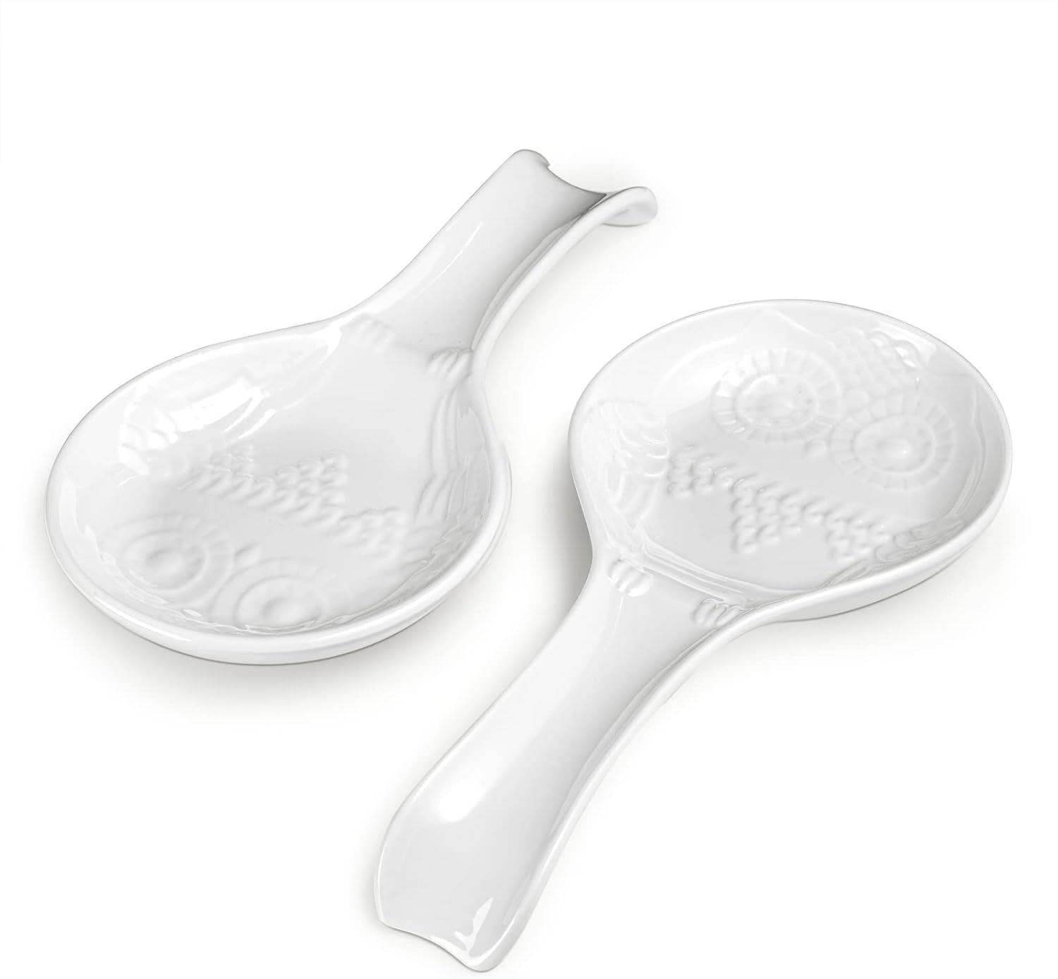 Spoon Rest, White Spoon Holder for Stove Top, Owl Spoon Rest for Kitchen Counter, Farmhouse Kitchen Decor and Accessories, Set of 2