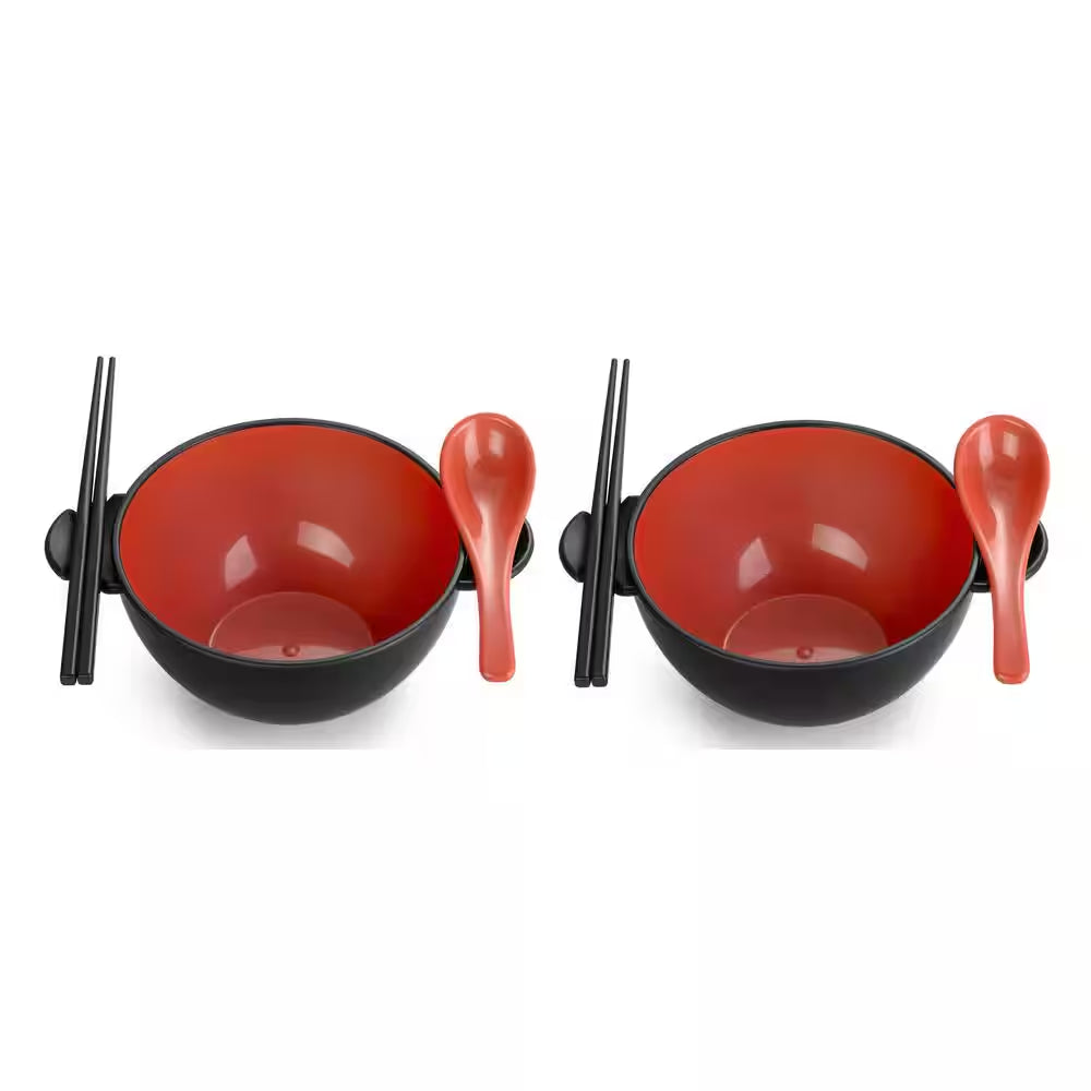 Black and Red Earth Ramen Bowl 6-Piece Set