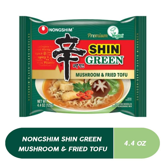 Nongshim Shin Green – Vegan Korean Ramen with Mushroom & Tofu (4 pack)