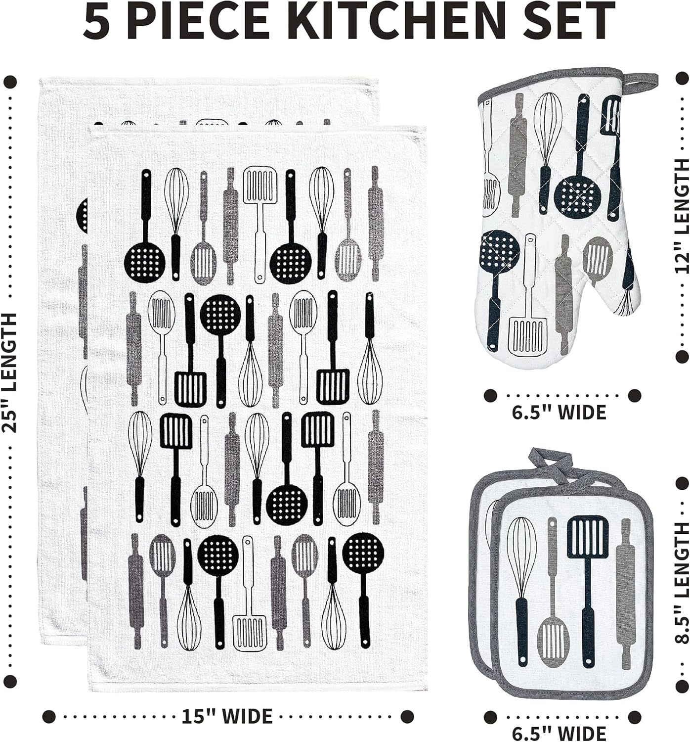 Kitchen Designers Soft and Absorbent Cotton Towels with Pot Holders and Oven Mitt Linen Set, 5 Piece, in the Kitchen