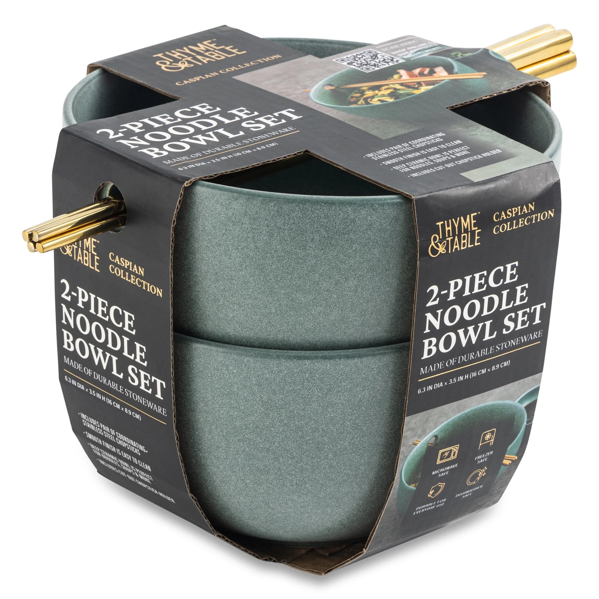 Caspian Collection, 2 Pack Ramen Bowl Set with Chopsticks