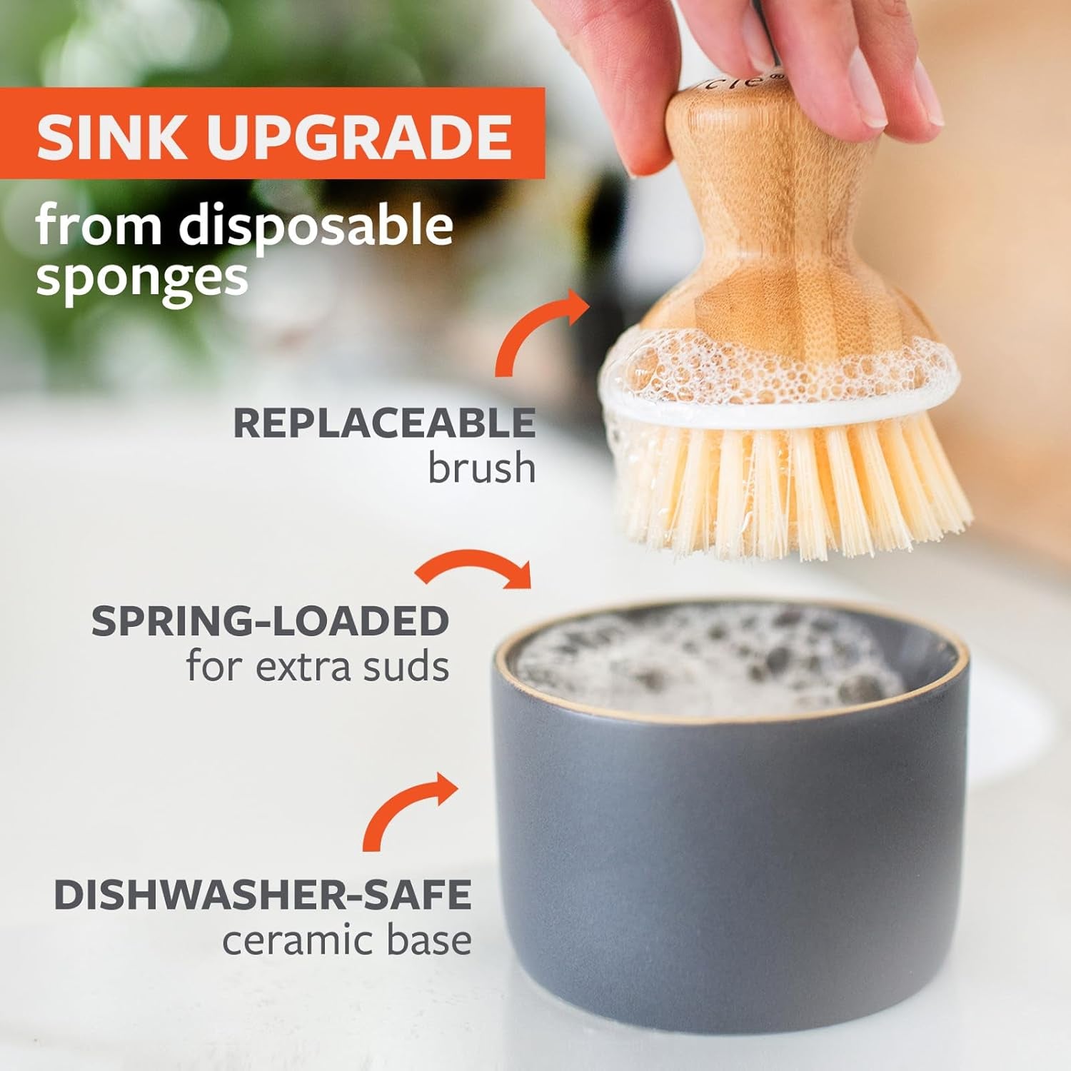 Bubble Up, Brush + Dispenser, Gray