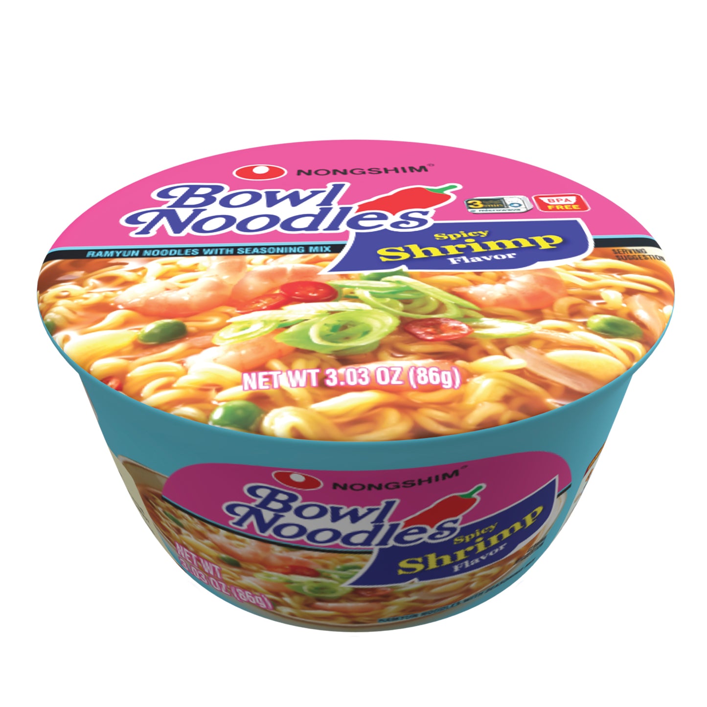 Nongshim Bowl Noodle Soup – Spicy Shrimp Flavor (6 Pack) | Bold & Savory Korean Seafood Ramen
