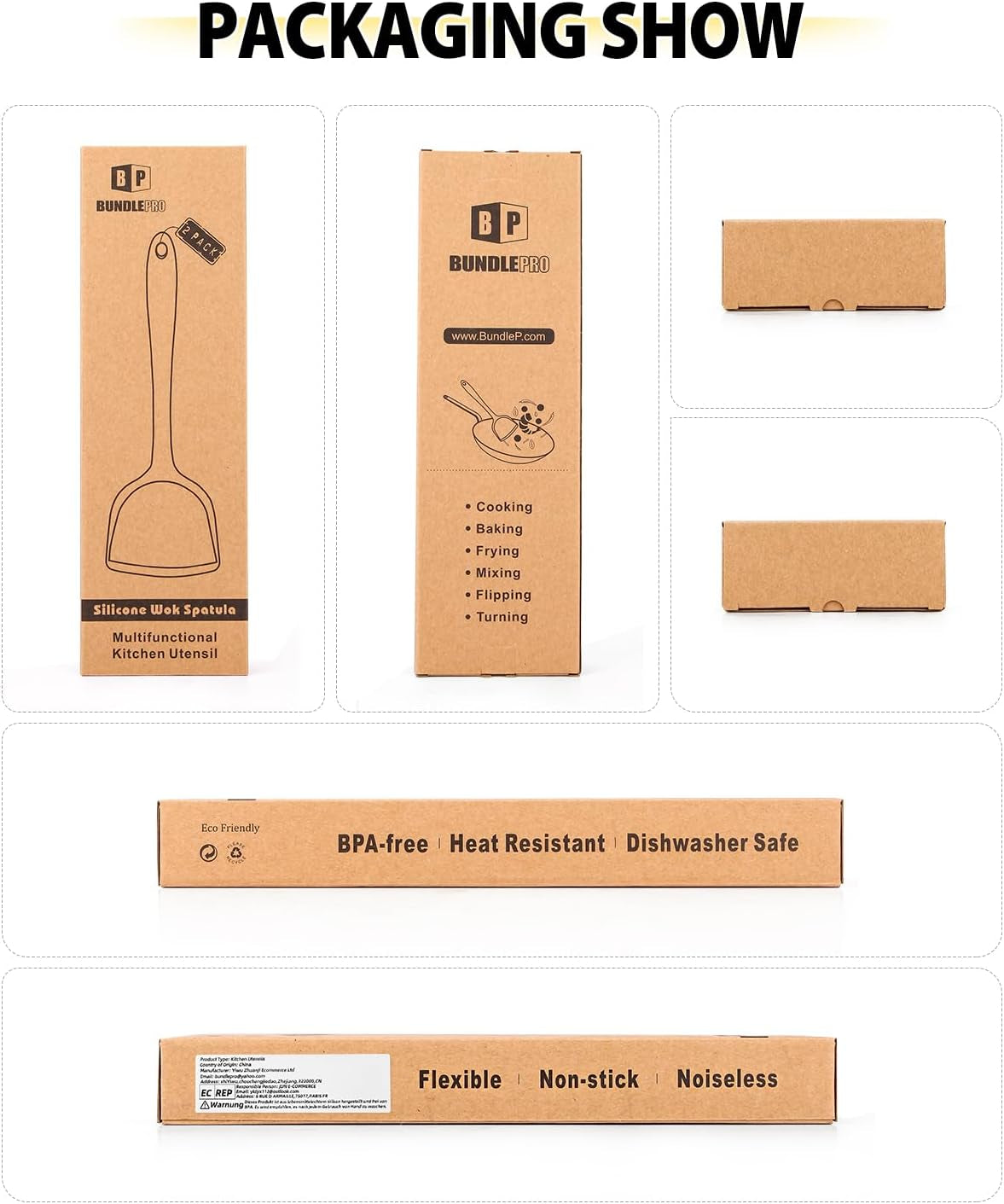 Pack of 2 Silicone Wok Spatula, Non-Stick, Heat Resistant, Easy to Clean and Dishwasher Safe, Seamless Kitchen Utensil for Cooking, Baking, Stir-Fry (Black-Red)