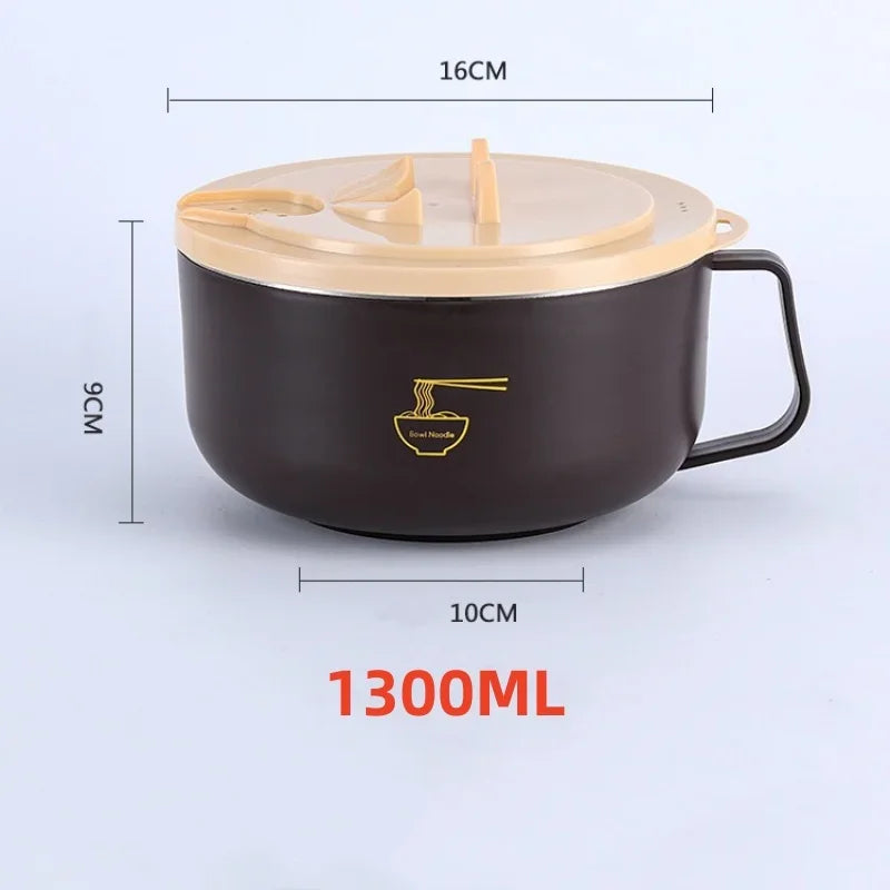 Ramen Bowl 304 Stainless Steel Noodle Bowl with Lid Heat Resistant Instant Noodles Bowls Cooker Tableware Kitchen Accessorie