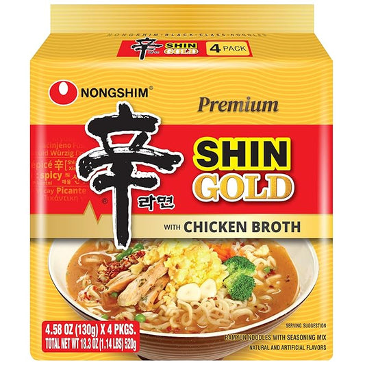 Nongshim Shin Gold – Premium Korean Ramen with Rich Chicken Bone Broth (4 pack)