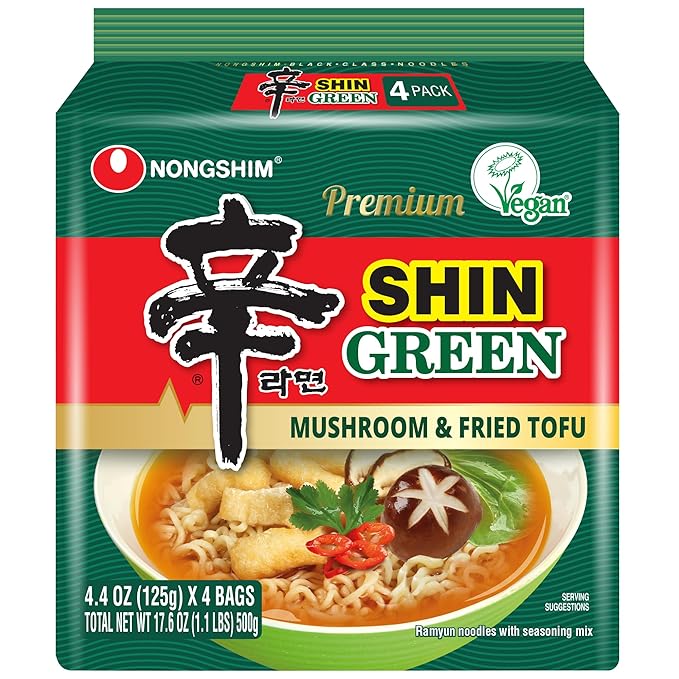 Nongshim Shin Green β Vegan Korean Ramen with Mushroom & Tofu (4 pack)