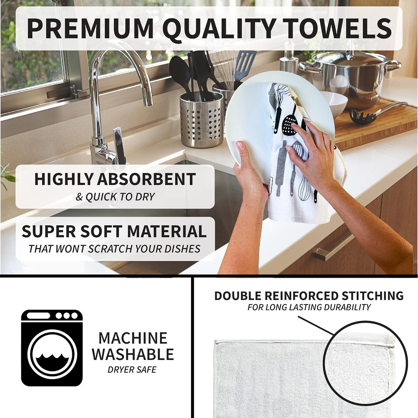 Kitchen Designers Soft and Absorbent Cotton Towels with Pot Holders and Oven Mitt Linen Set, 5 Piece, in the Kitchen
