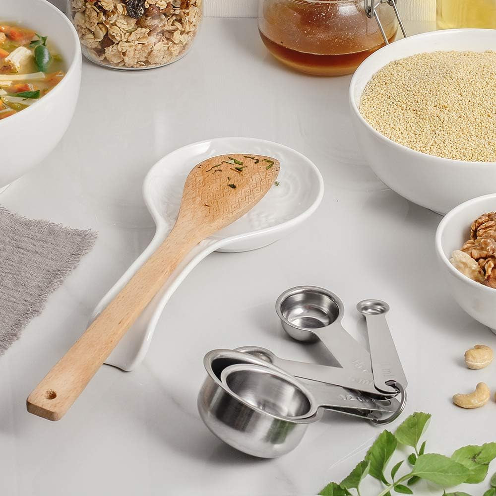 Spoon Rest, White Spoon Holder for Stove Top, Owl Spoon Rest for Kitchen Counter, Farmhouse Kitchen Decor and Accessories, Set of 2