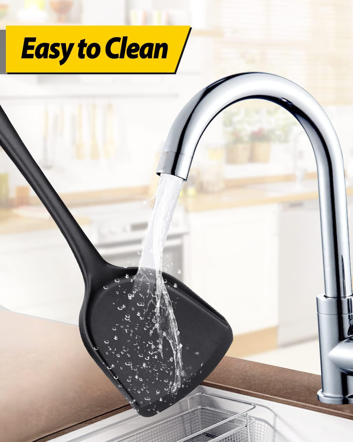 Pack of 2 Silicone Wok Spatula, Non-Stick, Heat Resistant, Easy to Clean and Dishwasher Safe, Seamless Kitchen Utensil for Cooking, Baking, Stir-Fry (Black-Red)