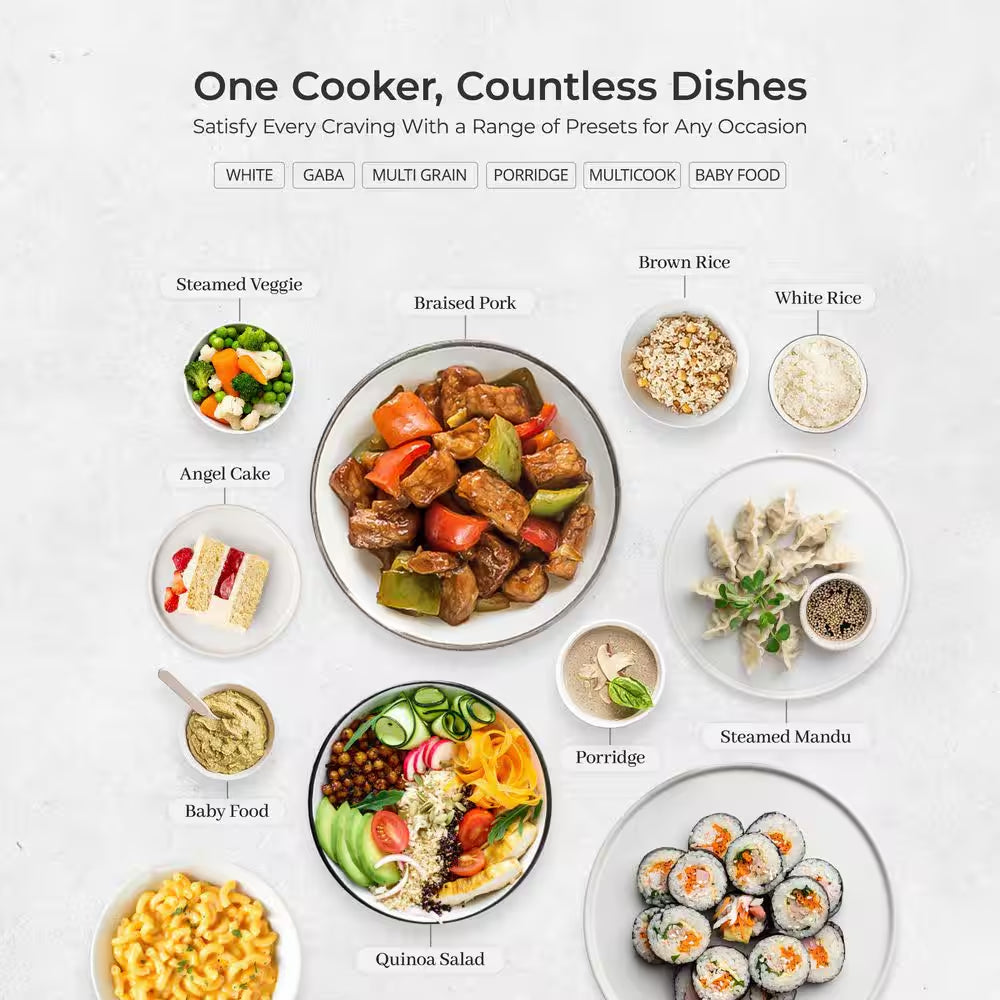 12-Cup (Cooked) Micom Rice Cooker with Nonstick Inner Pot, 13-Menu Modes, LCD Display, Auto Clean (Gray)