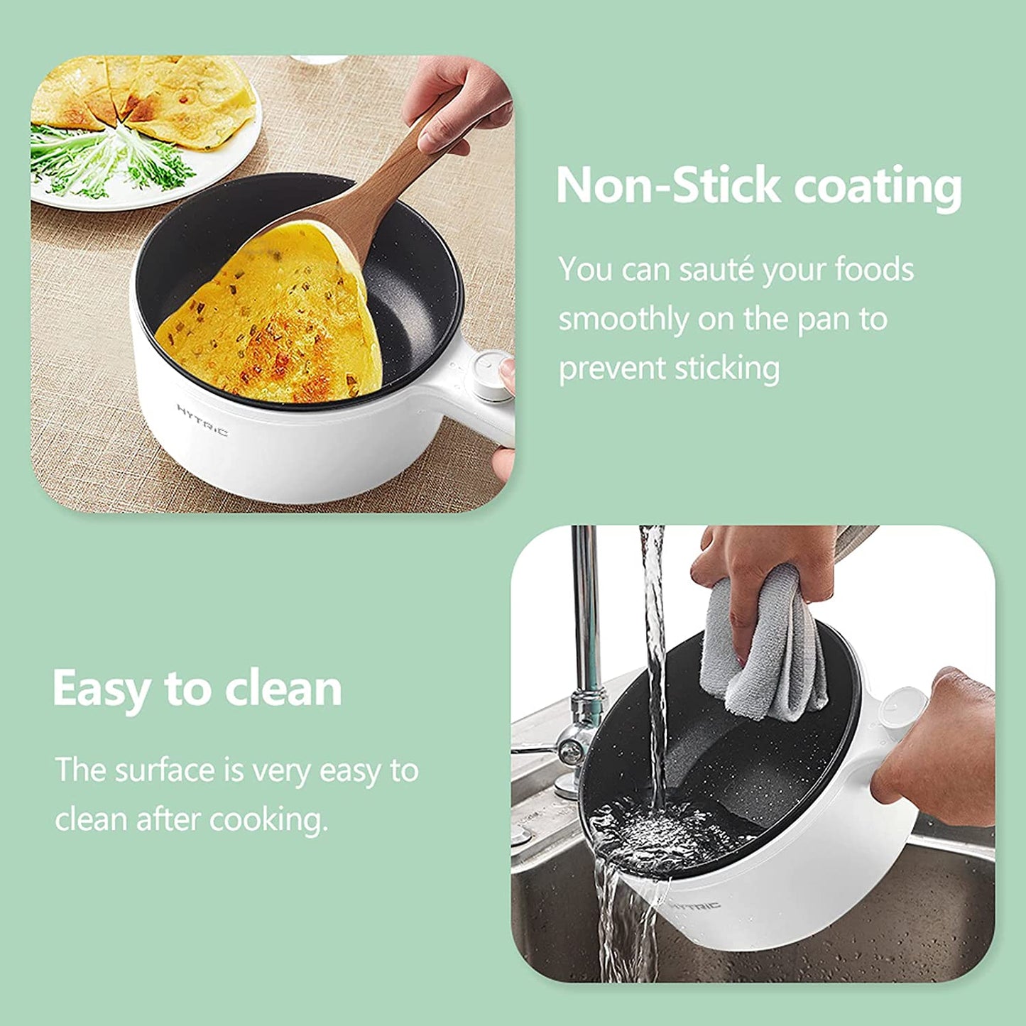 Electric Hot Pot, 1.5L Portable Nonstick Frying Pan for Sauté, Multifunction Electric Skillet for Stir Fry, Roast, Ramen Cooker with Dual Power Control for Dorm, Electric Saucepan, White