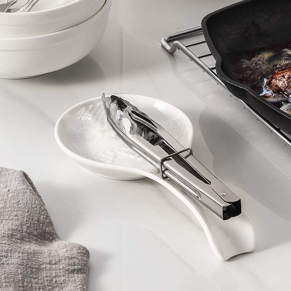 Spoon Rest, White Spoon Holder for Stove Top, Owl Spoon Rest for Kitchen Counter, Farmhouse Kitchen Decor and Accessories, Set of 2