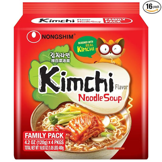 Nongshim Kimchi Ramyun – Spicy Korean Noodles with Tangy Kimchi Flavor (4 pack)