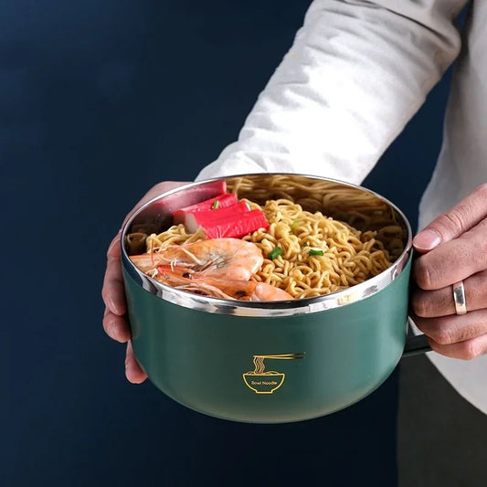 Ramen Bowl 304 Stainless Steel Noodle Bowl with Lid Heat Resistant Instant Noodles Bowls Cooker Tableware Kitchen Accessorie