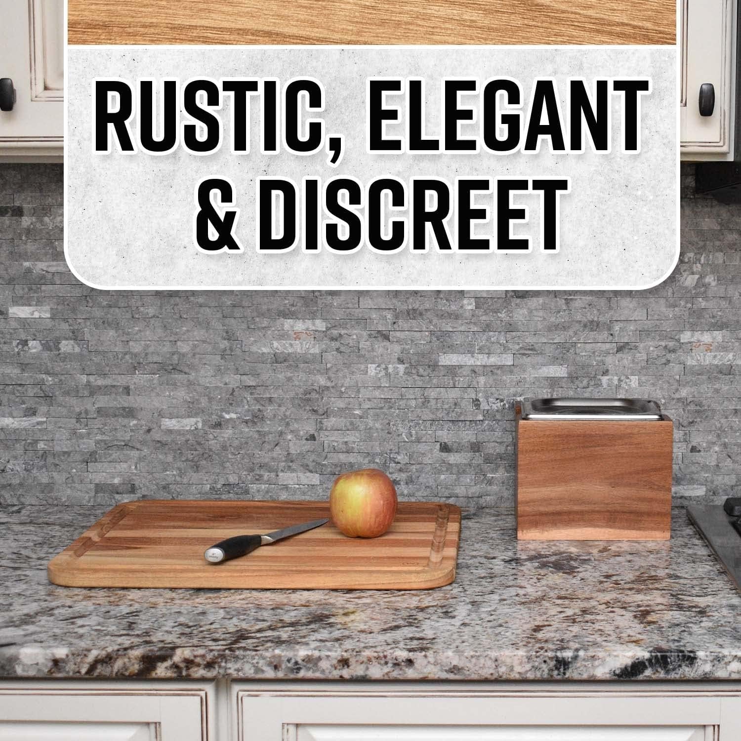 Kitchen Compost Bin- Rust Proof Stainless Steel Insert, Countertop Compost Bin with Lid and Acacia Wood Box- Small Compost Bin Kitchen