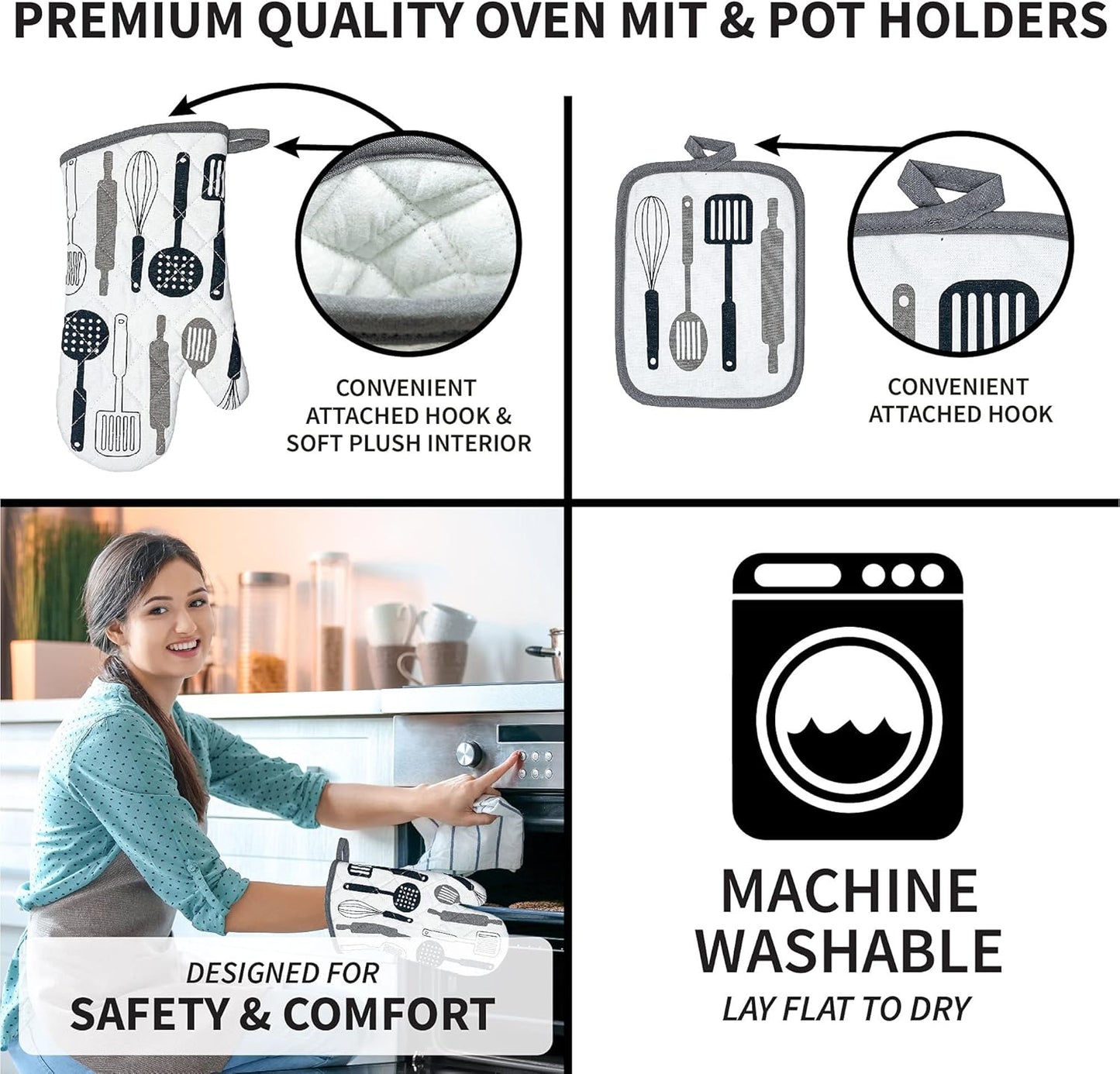 Kitchen Designers Soft and Absorbent Cotton Towels with Pot Holders and Oven Mitt Linen Set, 5 Piece, in the Kitchen