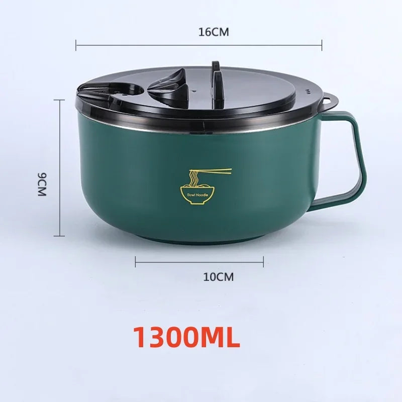 Ramen Bowl 304 Stainless Steel Noodle Bowl with Lid Heat Resistant Instant Noodles Bowls Cooker Tableware Kitchen Accessorie