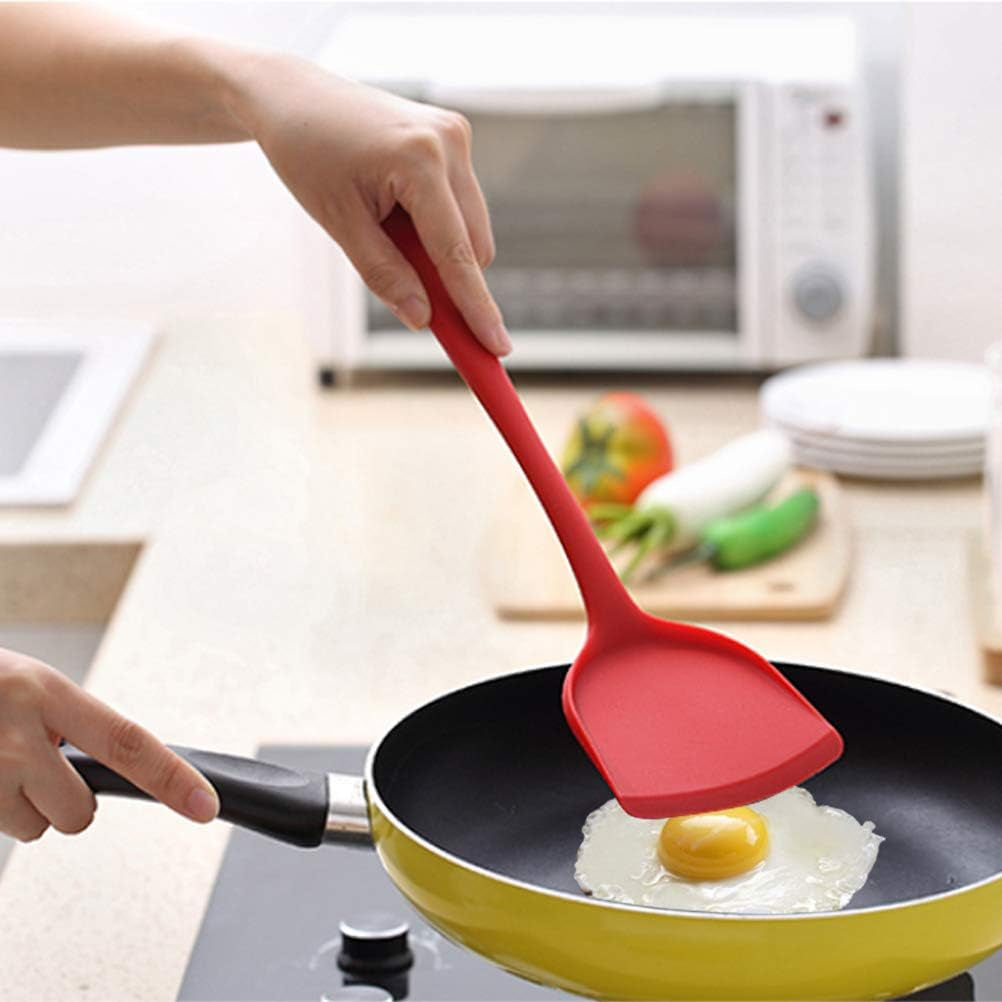 Pack of 2 Silicone Wok Spatula, Non-Stick, Heat Resistant, Easy to Clean and Dishwasher Safe, Seamless Kitchen Utensil for Cooking, Baking, Stir-Fry (Black-Red)