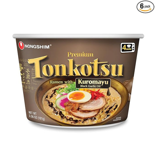 Nongshim Big Bowl Tonkotsu Kuromayu – Rich Pork Bone Ramen with Black Garlic Oil | Japanese-Inspired Flavor in a Large Bowl (6 pack)