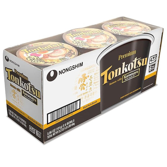 Nongshim Big Bowl Tonkotsu Kuromayu – Rich Pork Bone Ramen with Black Garlic Oil | Japanese-Inspired Flavor in a Large Bowl (6 pack)