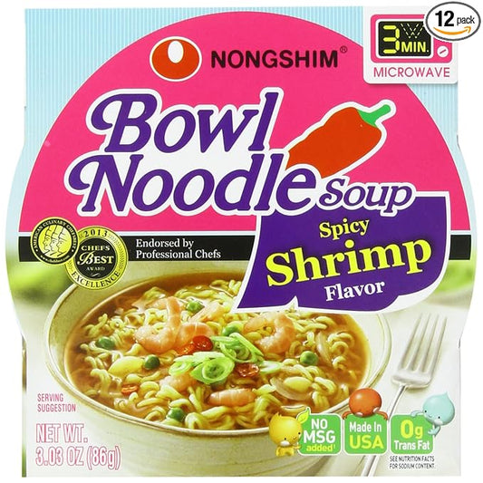 Nongshim Bowl Noodle Soup – Spicy Shrimp Flavor (6-Pack)