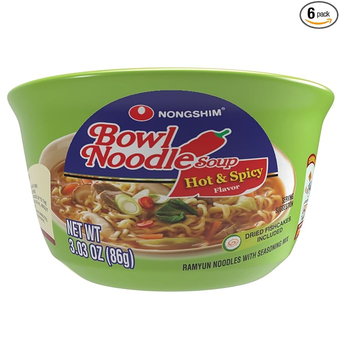Nongshim Bowl Noodle Soup β Hot & Spicy (6 Pack) | Quick & Flavorful Korean Ramen