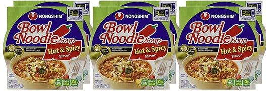 Nongshim Bowl Noodle Soup – Hot & Spicy (6 Pack) | Quick & Flavorful Korean Ramen