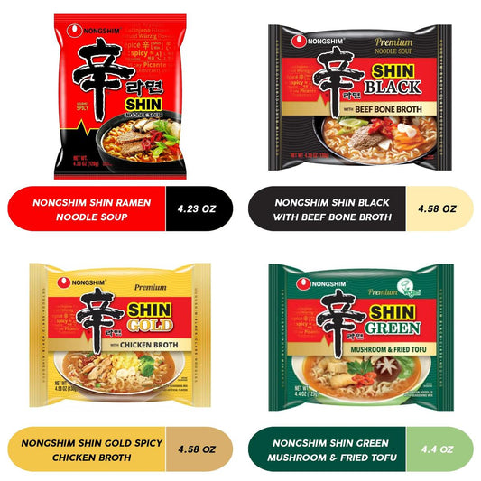 Shin Ramen Korean Premium 16 Pack Variety Set | Classic 4, Black 4, Gold 4, Green 4