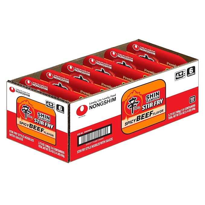 Nongshim Shin Stir-Fry Bowl (Square) β Spicy Korean Dry Ramen (6 Pack) | Bold Flavor, No Broth