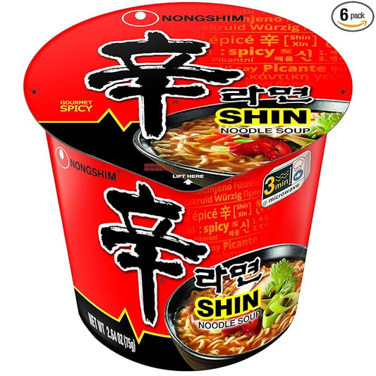 Nongshim Shin Cup – Spicy Korean Instant Ramen (6 Pack) | Bold Flavor in a Convenient Cup