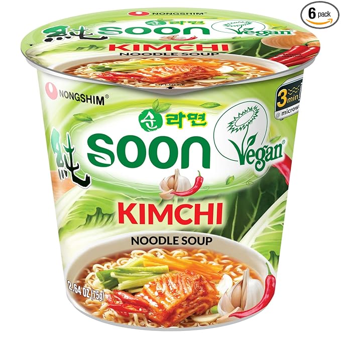 Nongshim Soon Kimchi Cup β Vegan Korean Kimchi Ramen (6 Pack) | Bold, Plant-Based Flavor in a Convenient Cup