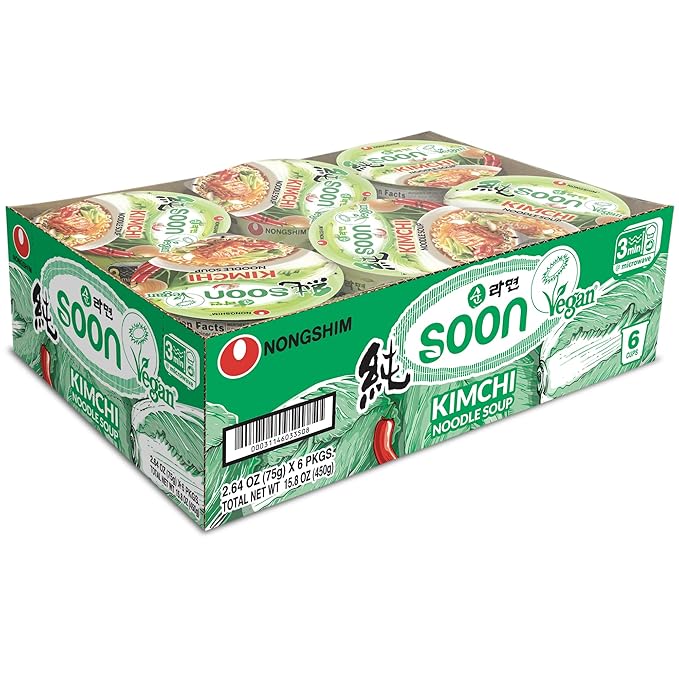 Nongshim Soon Kimchi Cup β Vegan Korean Kimchi Ramen (6 Pack) | Bold, Plant-Based Flavor in a Convenient Cup