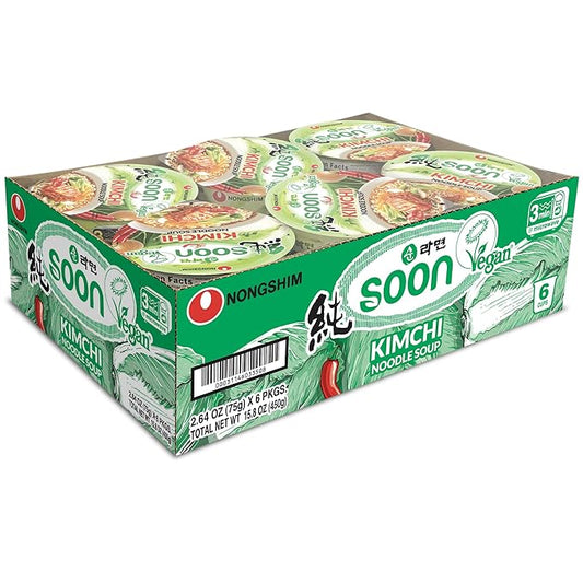 Nongshim Soon Kimchi Cup – Vegan Korean Kimchi Ramen (6 Pack) | Bold, Plant-Based Flavor in a Convenient Cup