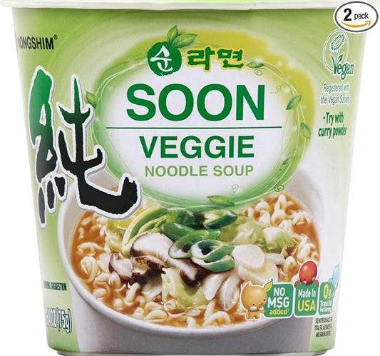 Nongshim Soon Veggie Cup – Vegan Mild Korean Ramen (6 Pack) | Plant-Based Noodles with Clean, Comforting Flavor