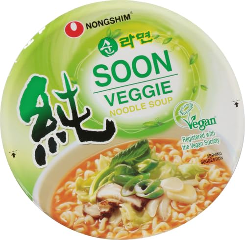 Nongshim Soon Veggie Cup – Vegan Mild Korean Ramen (6 Pack) | Plant-Based Noodles with Clean, Comforting Flavor