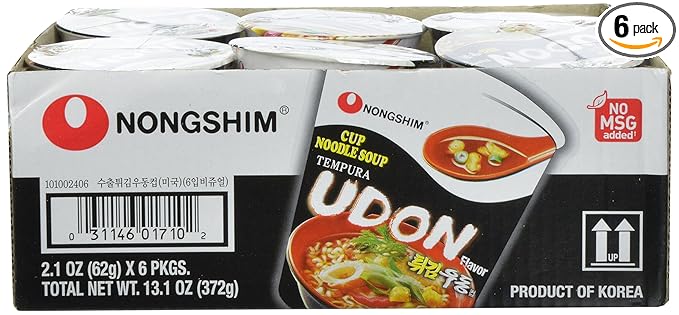 Nongshim Tempura Udon Cup β Japanese-Style Noodle Soup with Crispy Toppings (6 Pack)