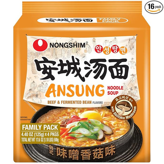 Nongshim Ansungtangmyun – Mild Korean Noodle Soup with Savory Soy Broth (4 pack)
