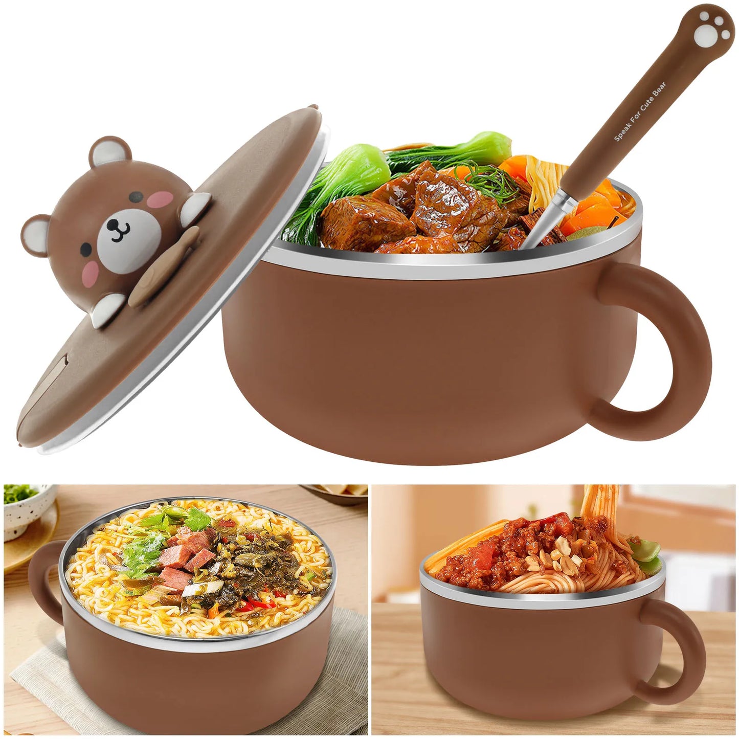 1200Ml Ramen Bowl with Lid Sealed Ramen Cooker Bowl with Handle and Fork Insulated Noodle Bowl Practical Instant Serving Bowl