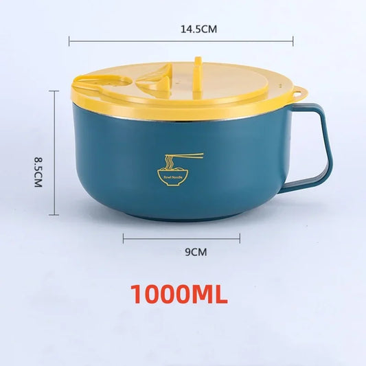 Ramen Bowl 304 Stainless Steel Noodle Bowl with Lid Heat Resistant Instant Noodles Bowls Cooker Tableware Kitchen Accessorie