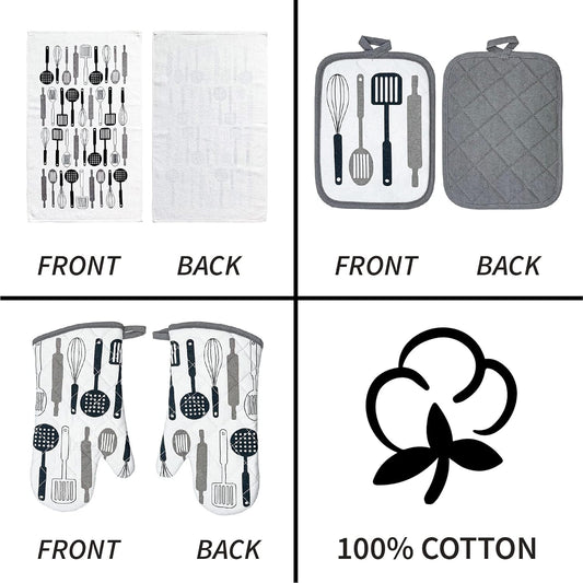 Kitchen Designers Soft and Absorbent Cotton Towels with Pot Holders and Oven Mitt Linen Set, 5 Piece, in the Kitchen