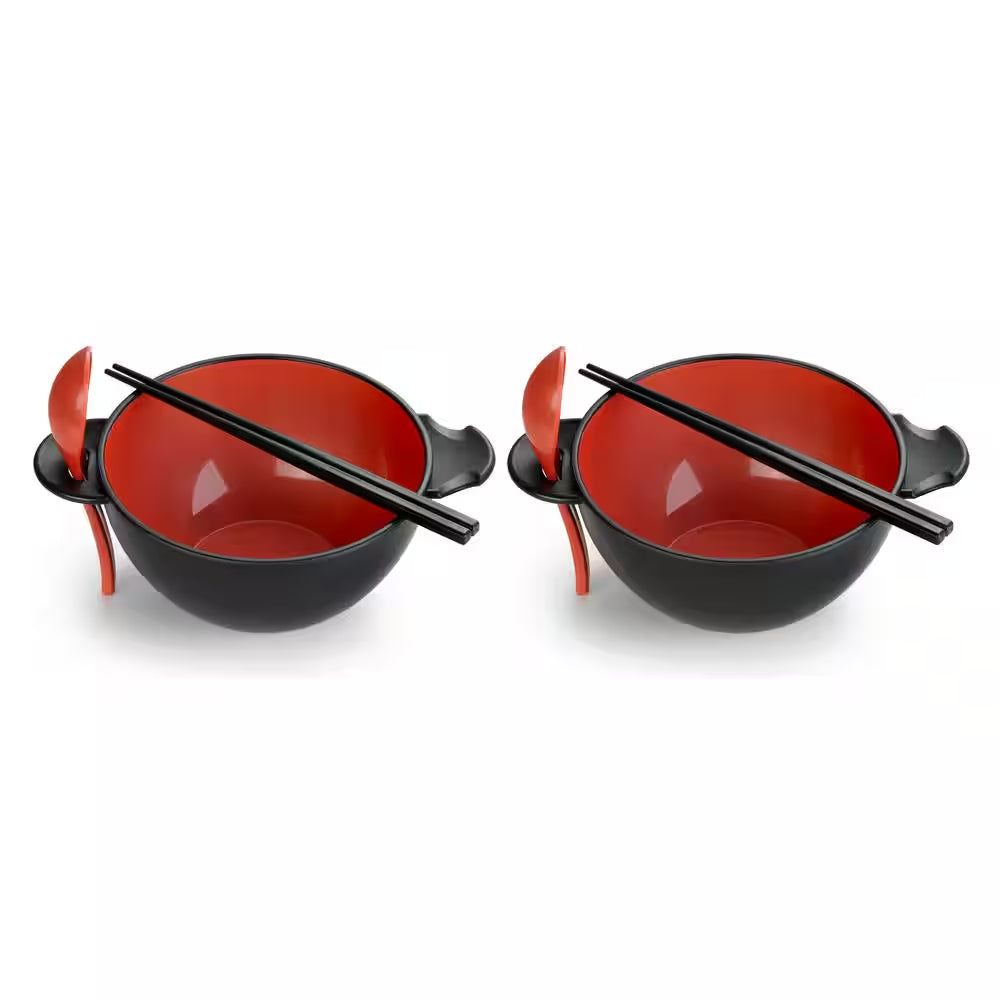 Black and Red Earth Ramen Bowl 6-Piece Set