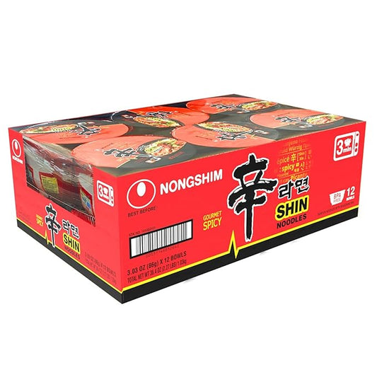 Nongshim Bowl Noodle Soup – Shin Flavor (6 Pack) | Classic Spicy Korean Ramen in a Bowl