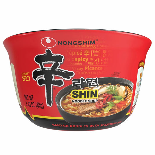 Nongshim Bowl Noodle Soup – Shin Flavor (6 Pack) | Classic Spicy Korean Ramen in a Bowl