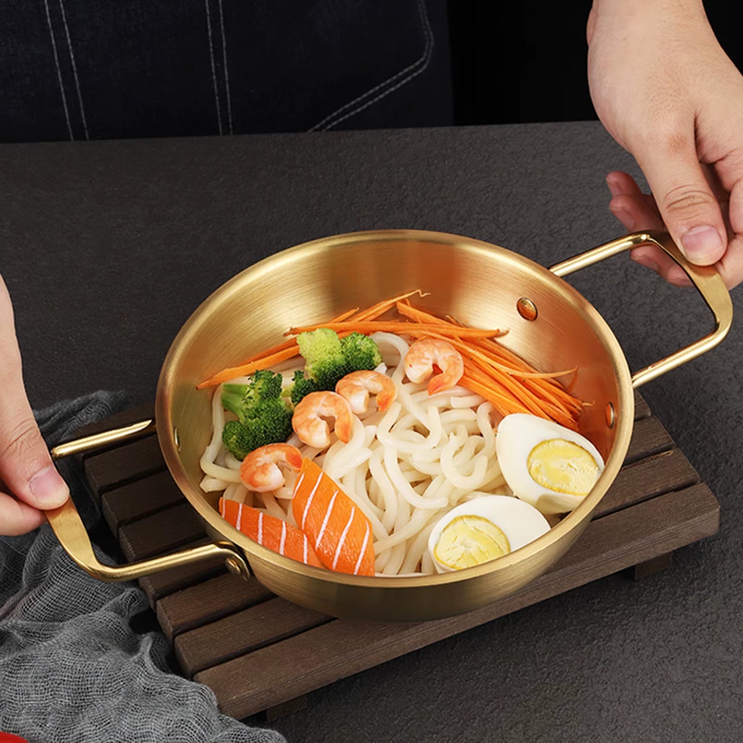 Korean Ramen Pot Multipurpose Fast Heating Double Ear Stockpot Pan Dry Pots Household Seafood Pot Instant Noodle Pot