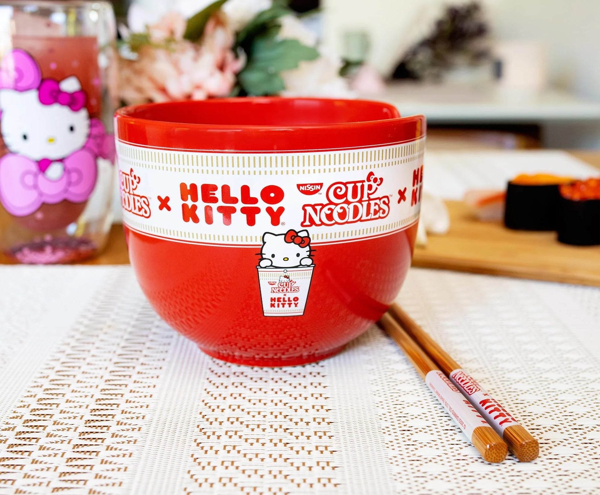 Sanrio Hello Kitty X Nissin Cup Noodles Red Ceramic Ramen Bowl and Chopstick Set